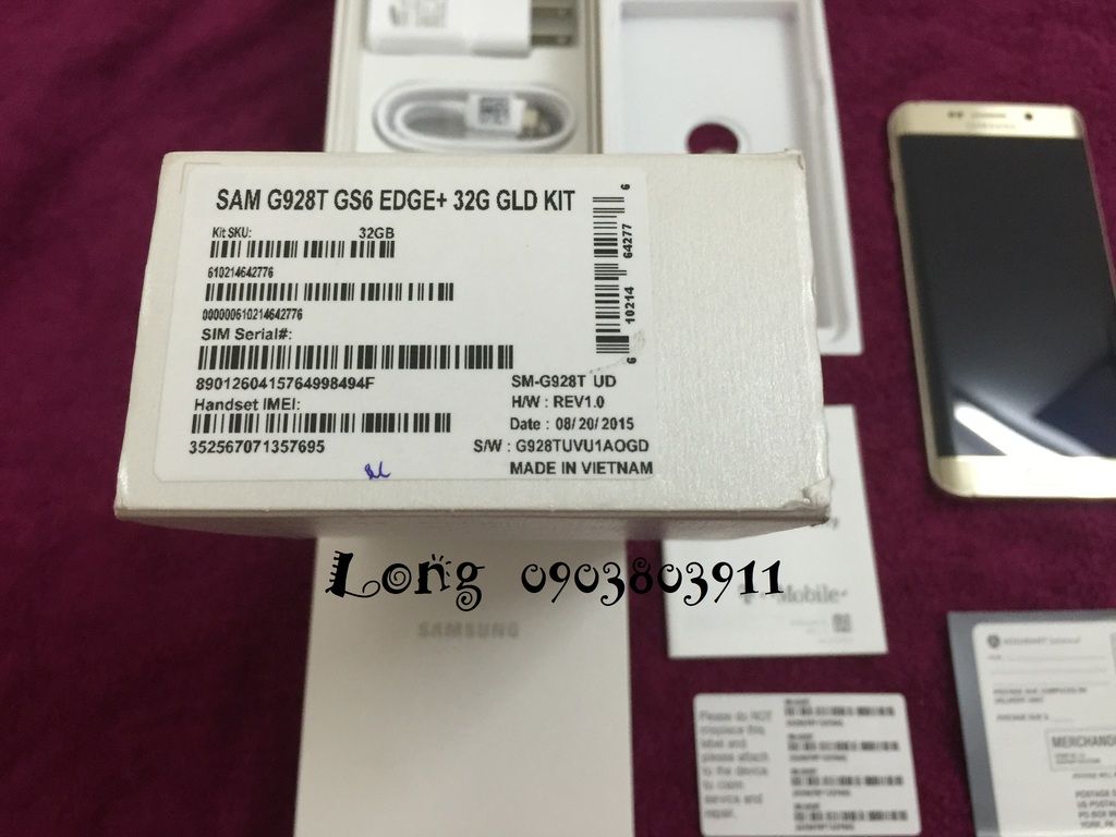 xách tay về duy nhất 1 cây Galaxy S6 Edge Plus 32gb T-Mobile - màu gold - full box - 99% đẹp cực kỳ - 4