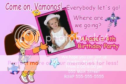 Pink Dora the Explorer & Diego Birthday Invitations  