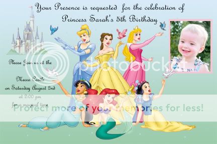 Custom Disney Princess Birthday Invitations cards  