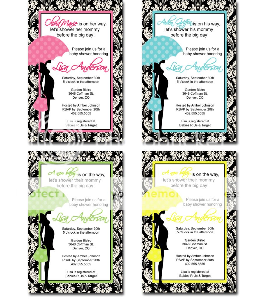   Pink Yellow Pea Green Baby Shower Invitation Card   You Print  