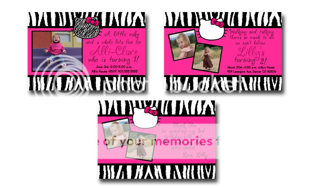 Pink Zebra Print Hello Kitty Birthday Party Invitation  