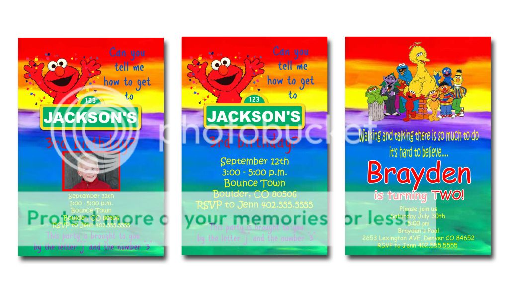 Rainbow Sesame Street & Elmo Birthday Invitations cards   Your Print 