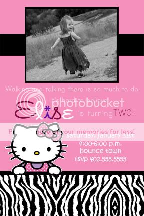Pink Zebra Print Hello Kitty Birthday Invitations  