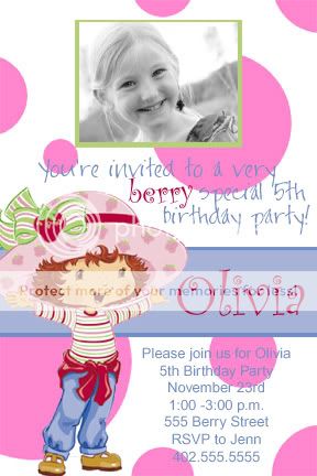 Custom Strawberry Shortcake Birthday Invitations cards  